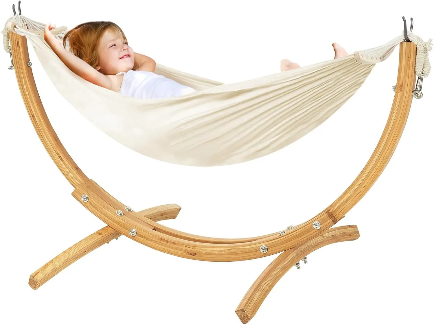 

Детский деревянный гамак с подставкой для детей от 3 до 5 лет, высота 120 см, стабильная конструкция из массива дерева премиум-класса, емкость 220 фунтов