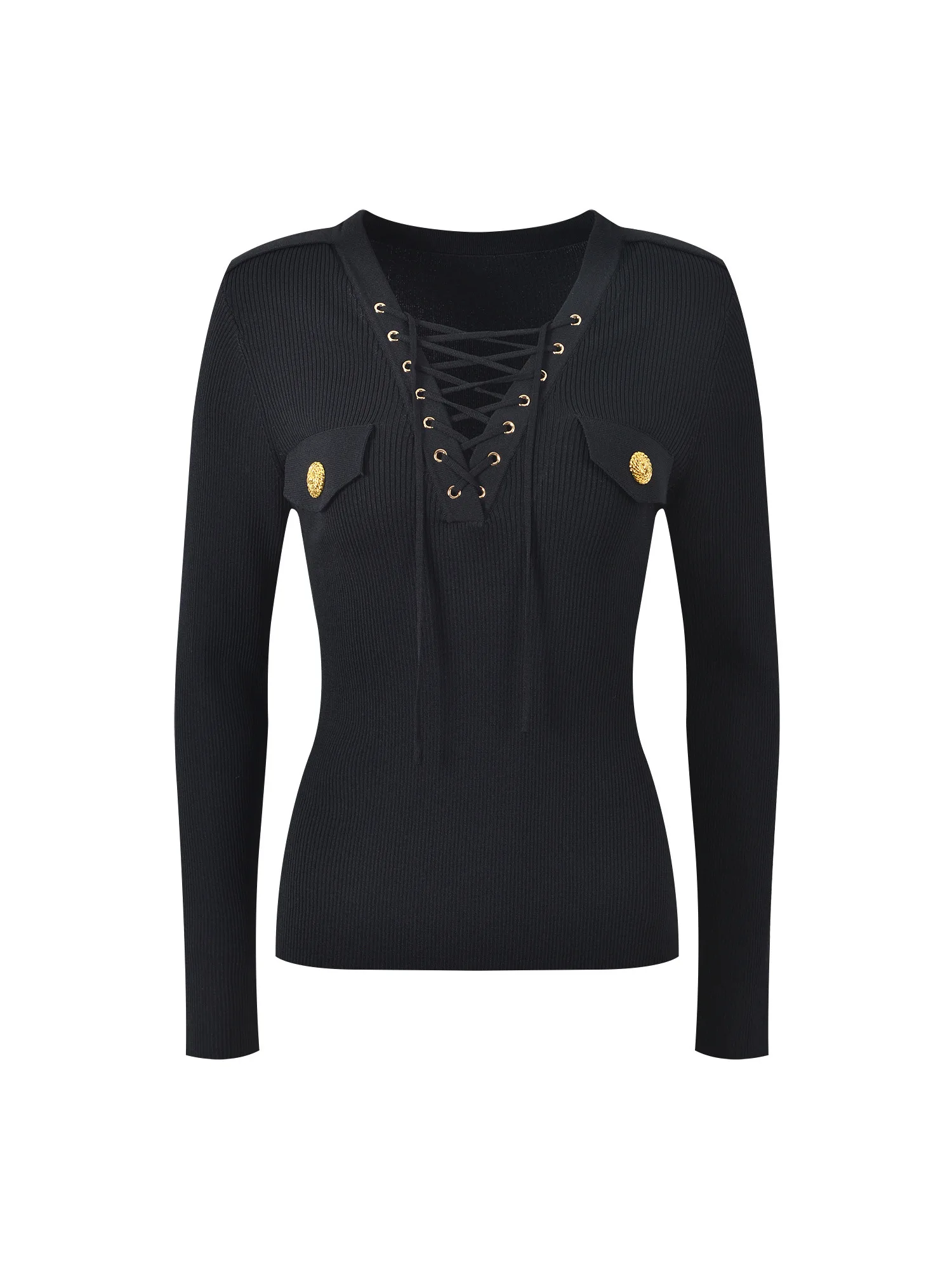 

Ele Parisian Sle Women's Long Sve V-Ne Knitted Top with Belt Sexy Slim Fit Gold Bule Base Layer irt