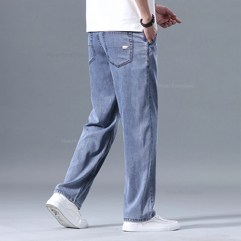 Lyocell Pants Men's 2024 Summer Clothes Ultra Thin Fashion Casual Pants Male Baggy Drape Straight Denim Trousers