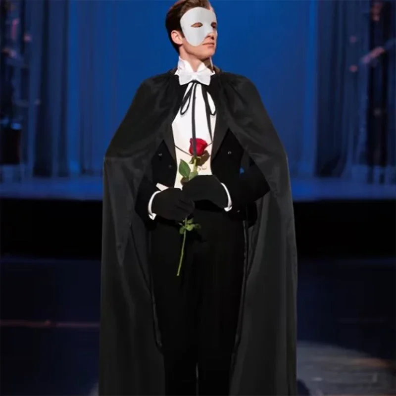 Men Halloween Opera Ghost Costume Set Black Cape Half Mask Bow Tie Gloves for Masquerade Ball Party Cosplay Outfit - view 4