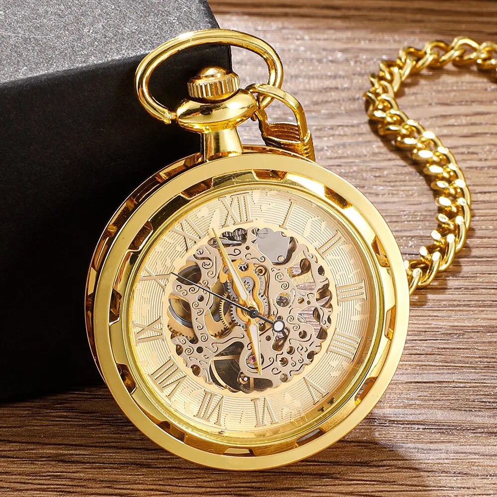 Luxury Antique Skeleton Mechanical Pocket Watch Men Steampunk Mechanical Fob Watches Clock Pendant Hand-winding Relogio De Bolso