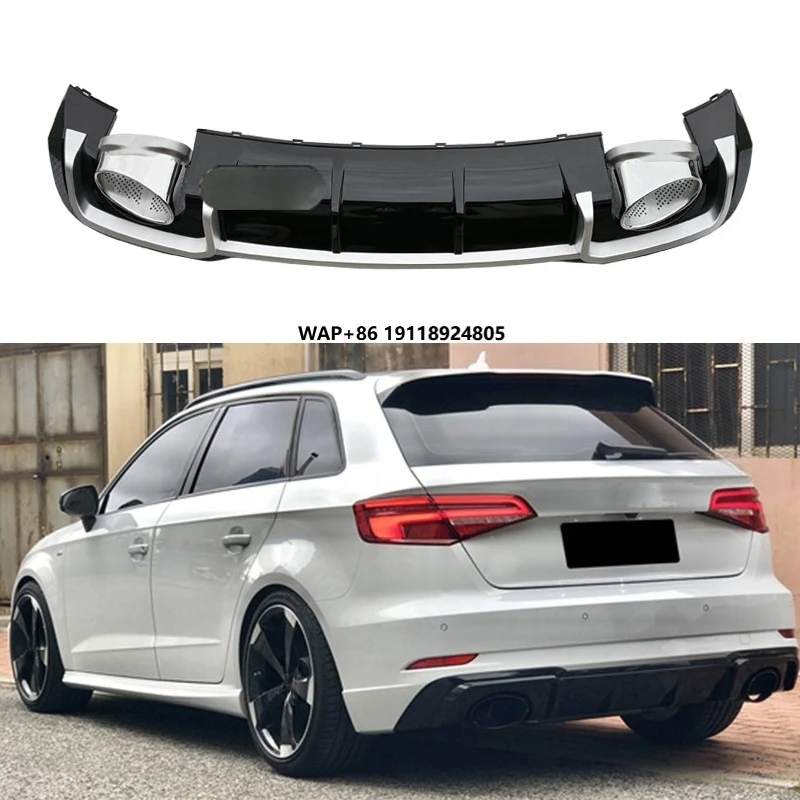 OEM Style RS3 Rear Bumper Diffuser for  S3 8V.5 Hatchback/Sportback (2017-2019) Dual/Quad Exhaust Cutouts Black or Silver