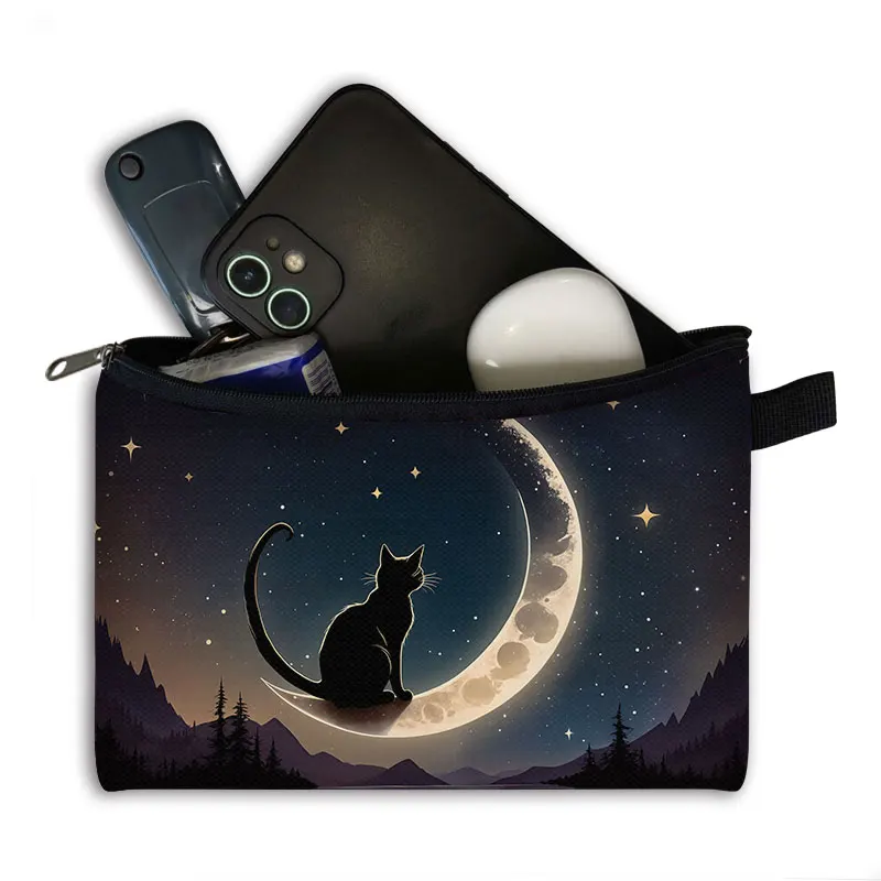 Ouija Board Ghost Print Cosmetic Case Magic Black Cat Witch Women Makeup Bag Bats Skull Candy Napkin Storage Bags Halloween Gift