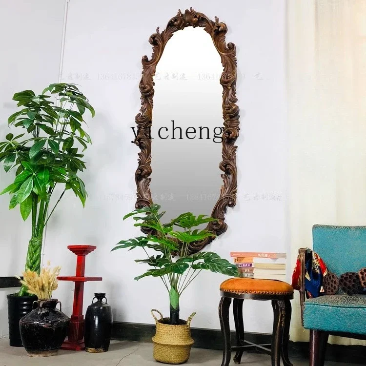 

HJ classical all-solid wood fitting mirror retro and old home clothing store homestay club decorative mirror home accessories