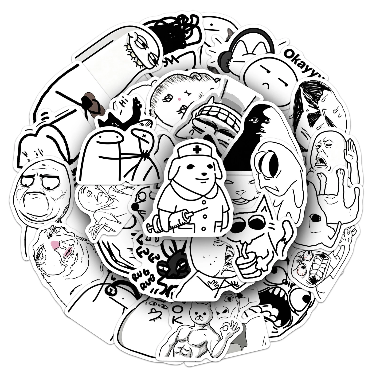 50 Stück Schwarz-Weiß-Meme-Graffiti-Aufkleber Lustige Abstrakte Ausdrücke DIY-Spielzeug für Telefon, Reisetasche, Kreative Geschenke