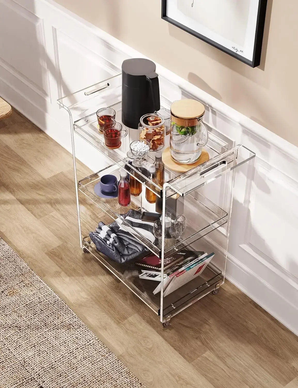 Acrylic Bar Cart Clear Furniture for Dining Room Bar Trolley Rolling Carts