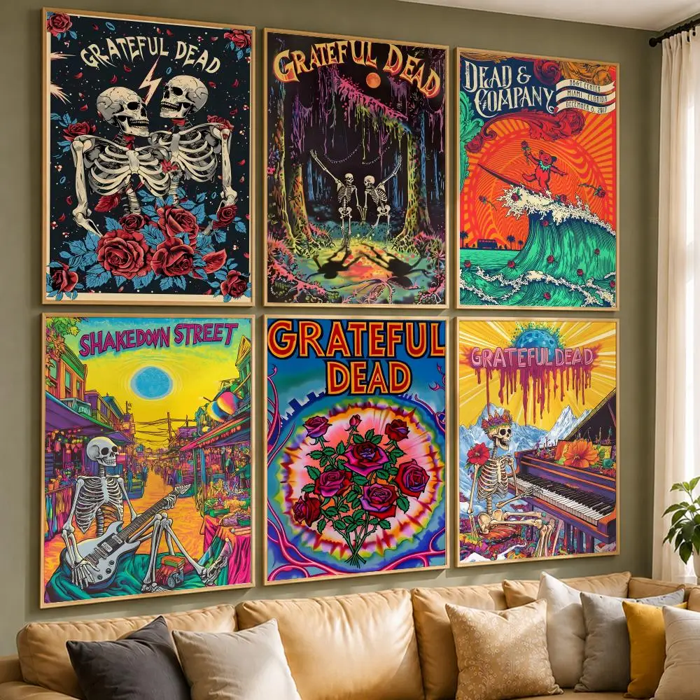 Classic Band G-Grateful DeadS Poster Vintage Retro Anime Poster Stickers Peel and Stick Wall Art Home Decor