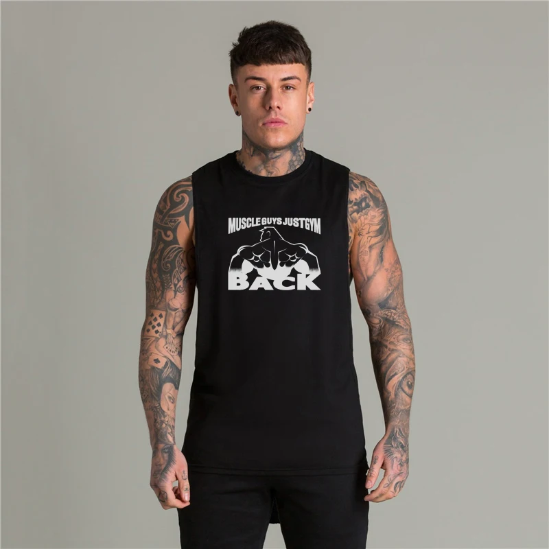 Summer Mens Casual Back Extend Long Fitness Vests Gym Bodybuilding Workout Tank Tops Loose Breathable Sleeveless Cotton Shirts
