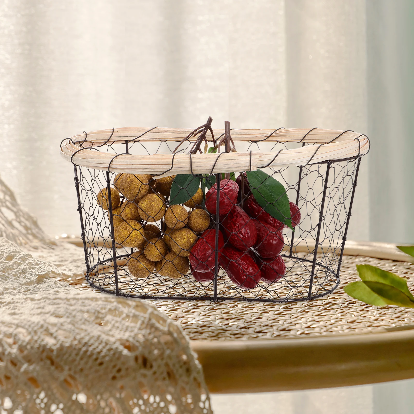 

Iron Wire Basket for Bread Snacks Fruits Vegetables Eggs Multifunctional Harvest Container Storage Kitchen Garden Apple