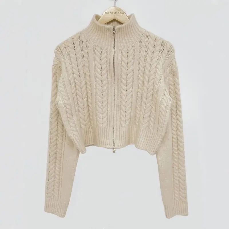 Moda malha casaco curto manga longa com zíper camisola casual feminino cardigan vintage inverno coreano chique elegante 2025 senhora tendência topo