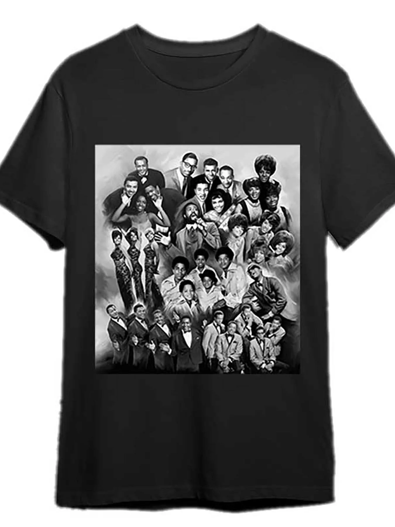 Classic Men'S Short Sleeve Graphic Oversize T-Shirt from Motown, Featuring a Nostalgic Collage of Artists. Made Of, This Black Casual Fit Shirt Is Machine Washable And Has a Medium Weight of 180G/M2. It Has a Round Neck And a Smooth Texture