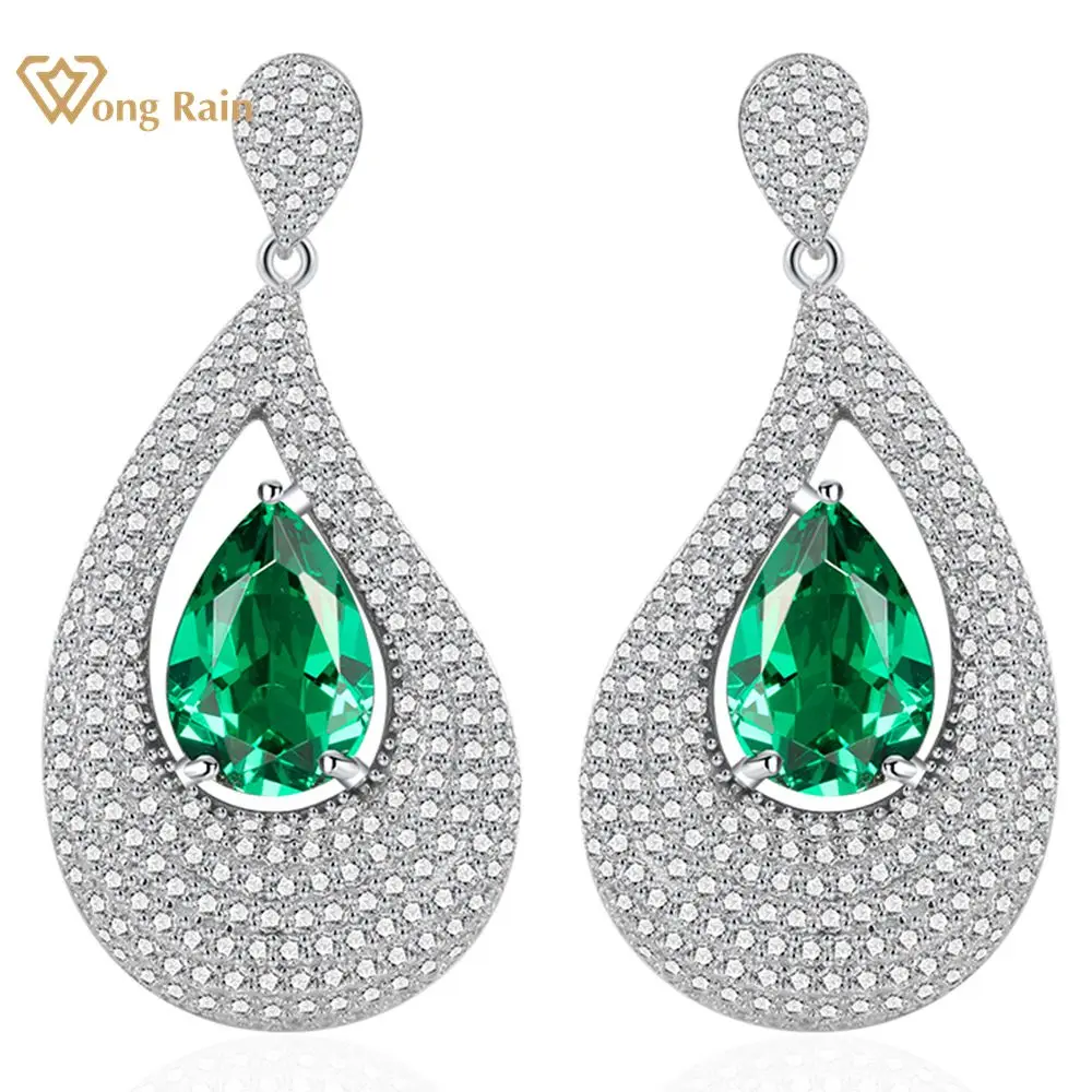 

Wong Rain Vintage 925 Sterling Silver 9*13MM Pear Cut Emerald Sapphire Gemstone Water Drop Earrings Fine Jewelry Christmas Gift