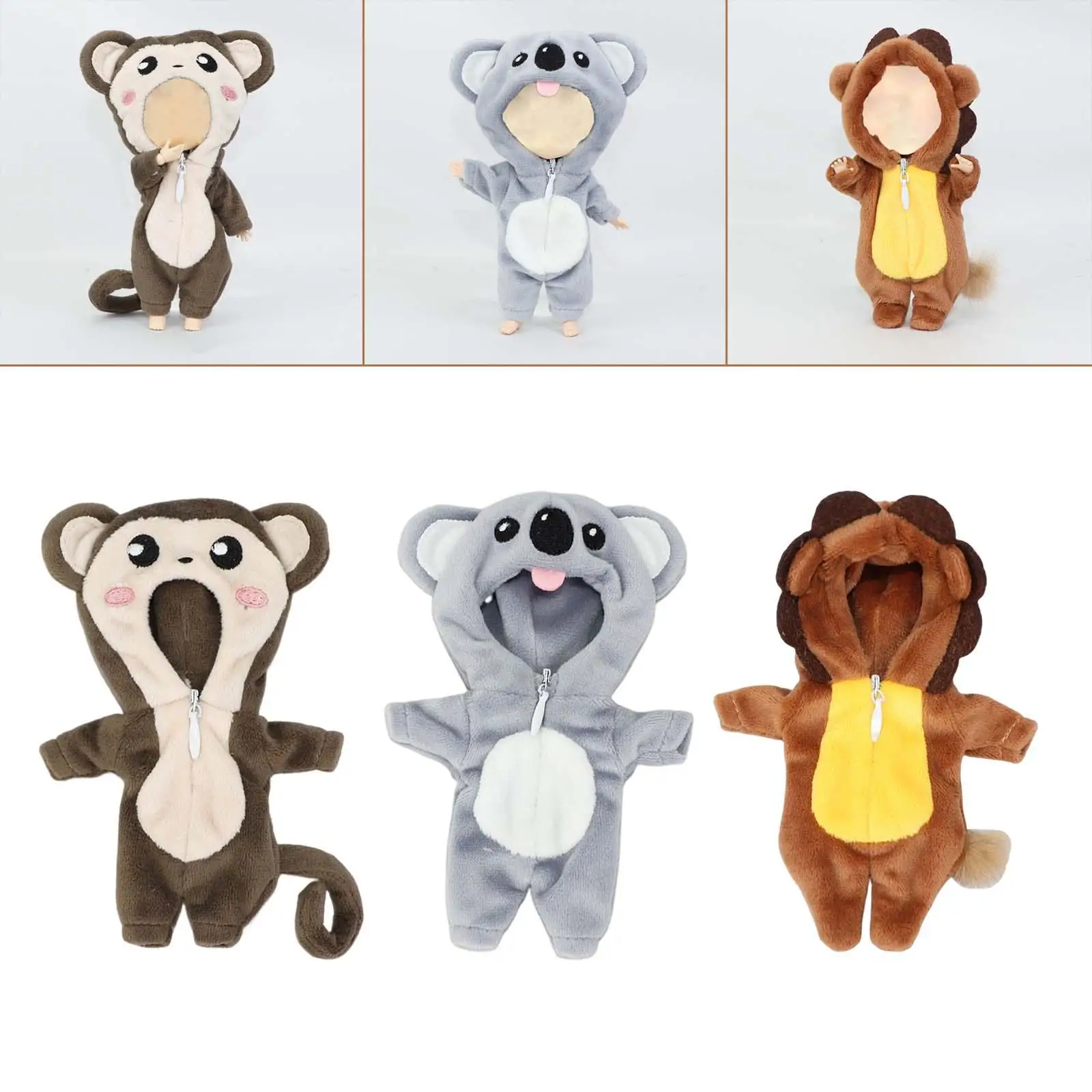 Doll Clothing 1/12 Doll Animal Furnishing Doll with Zipper Clothes Plush Doll Accessories for Gsc House