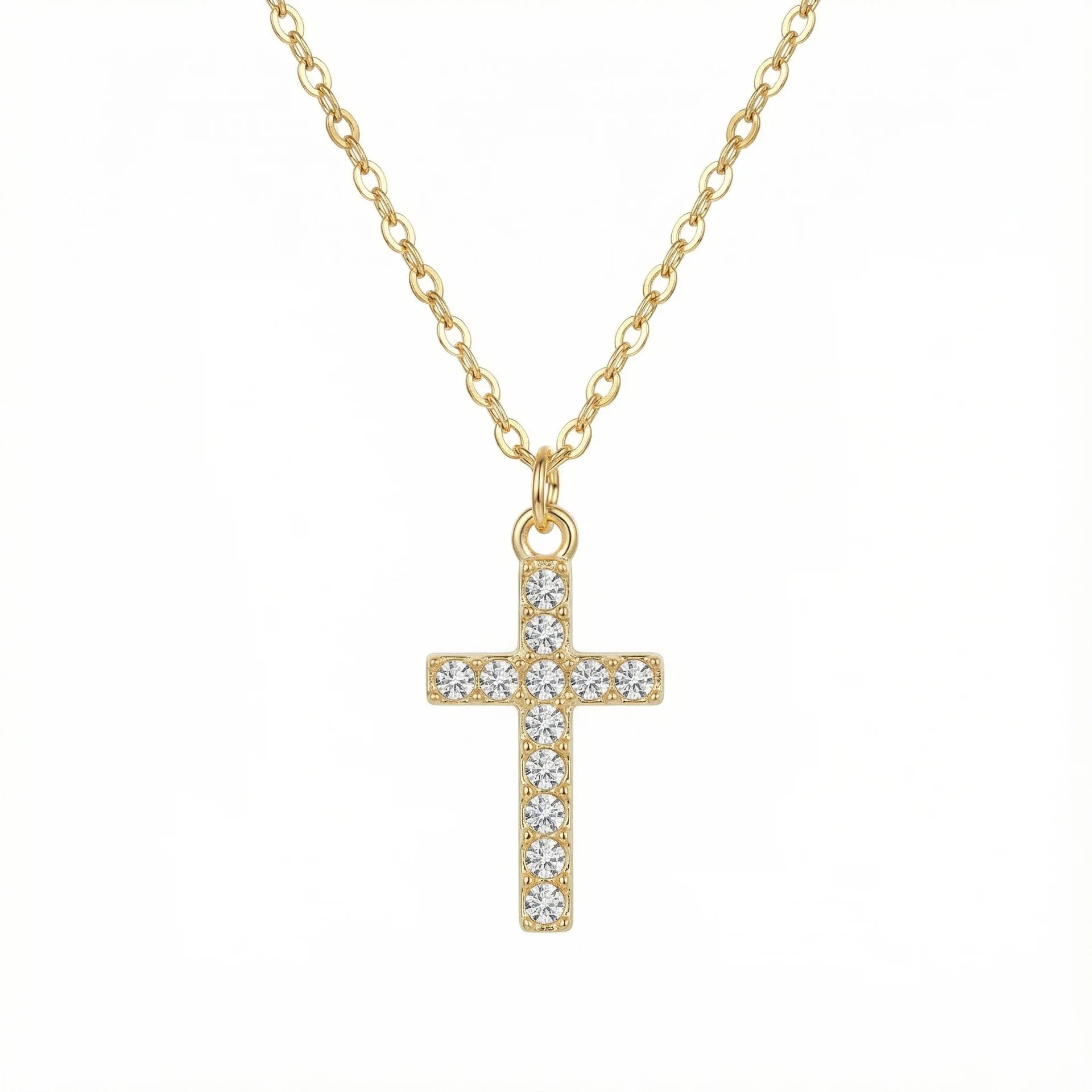 Snake Bone Chain with Zircon-studded Cross Pendant, Chic Premium & Multi-style Jewelry for Ladies