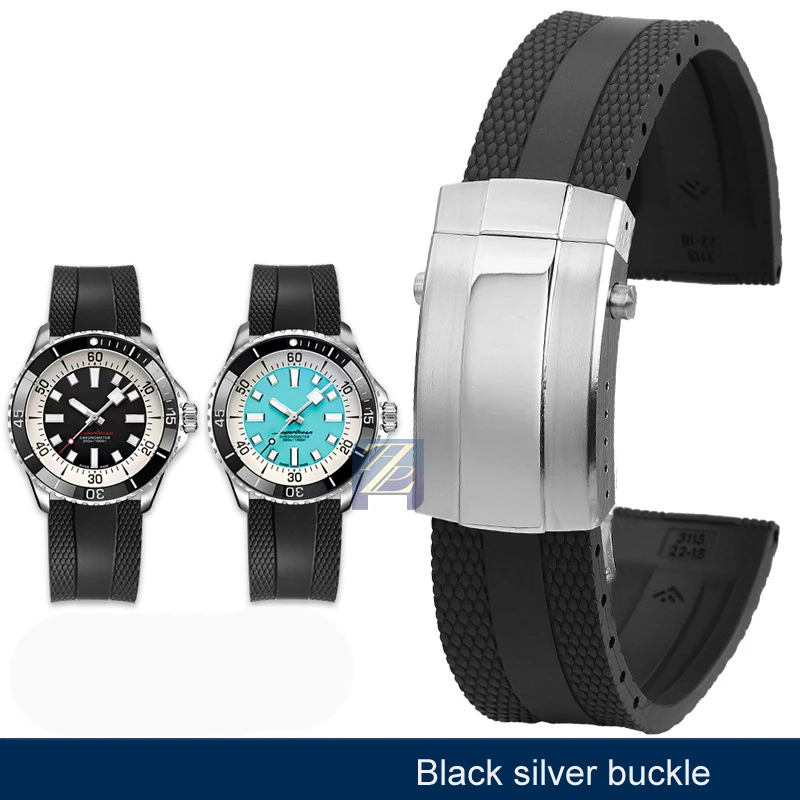 

22mm Rubber Watchband Replace For Superocean Navigator/Avenger Breitling Rubber Strap Bracelet 18mm With Fold Buckle Accessories
