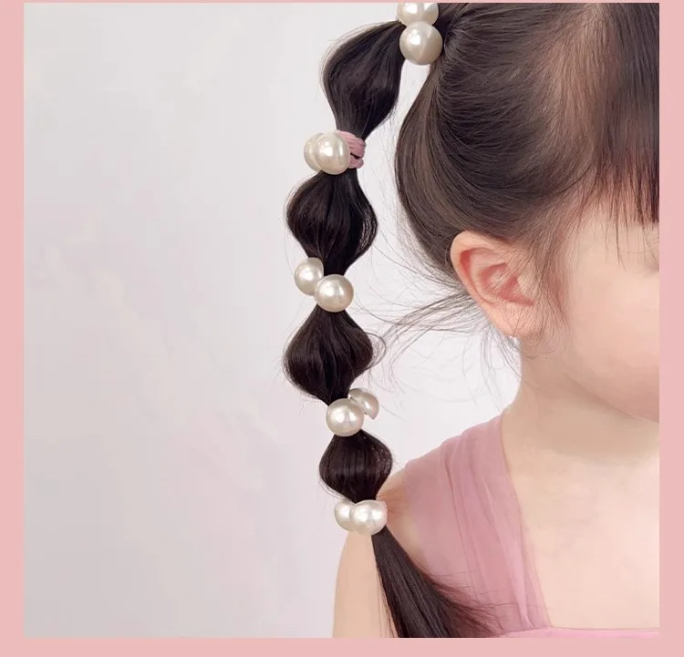 10-teiliges Set mit elastischen Haargummis für Kinder, Perlen-/Herz-/Stern-Haarbänder, schmerzfreie Pferdeschwanzhalter für Mädchen, Haarschmuck für den Alltag und Partys – Detail 2
