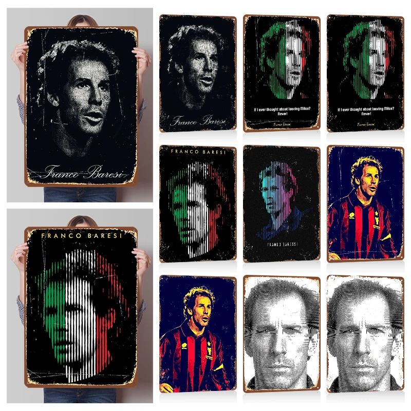 Affiches murales en métal sur le joueur de football Franco Baresi, panneaux en métal vintage personnalisés pour la décoration de la salle de jeux ou de la maison moderne