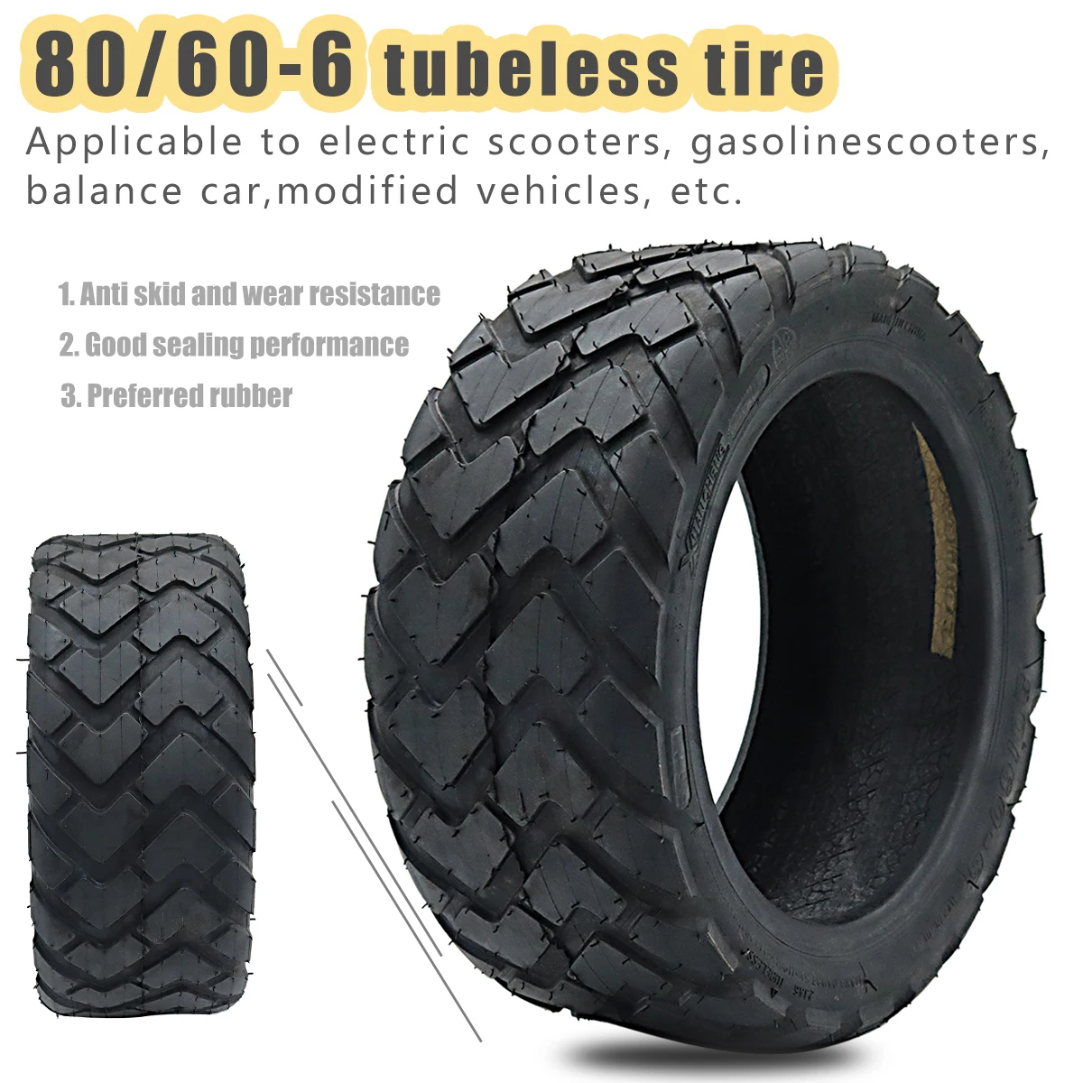 Good Quality 80/60-6 Tire Tubeless Tire Scooter Wear-resistant for New Electric Scooter Mini Kibe Avt for All of This Model