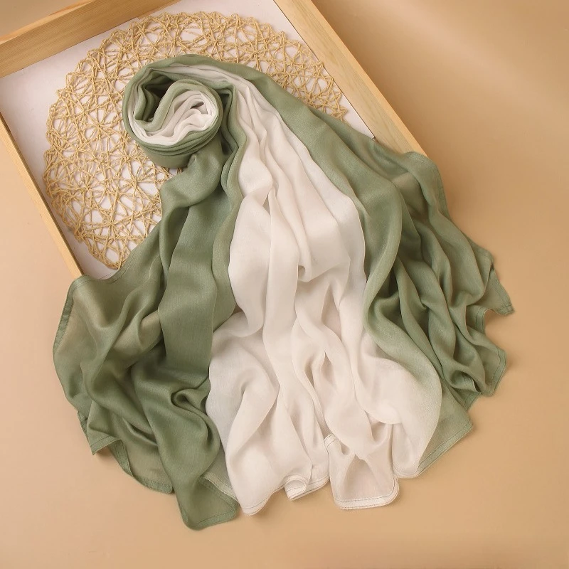 Ombre Modal Hijab Gradient Cotton Rayon Crease Hijab Scarf Lady High Quality Wraps and Shawls Musulman Headband Islamic Turban