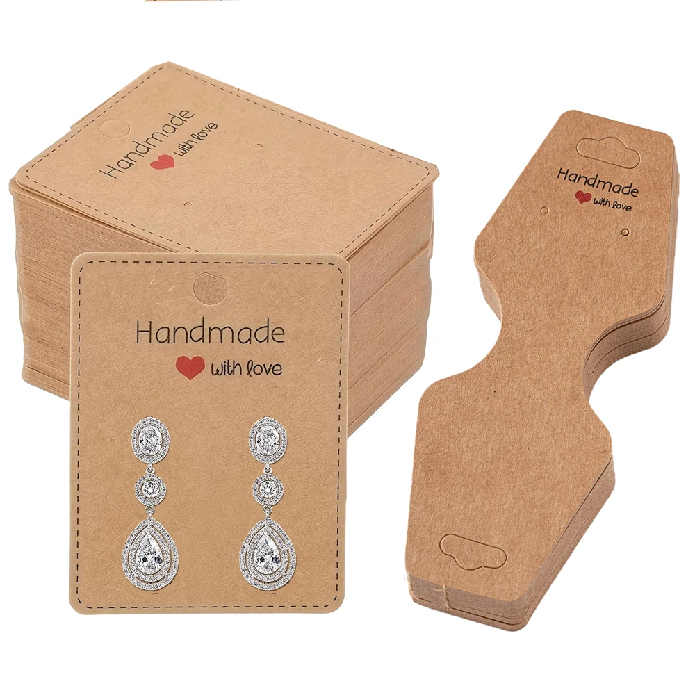 

50pcs Handmade With Love Earring Choker Necklace Bracelet Hair Rope Holder Display Cards for Jewelry Hanging Packaging Selling