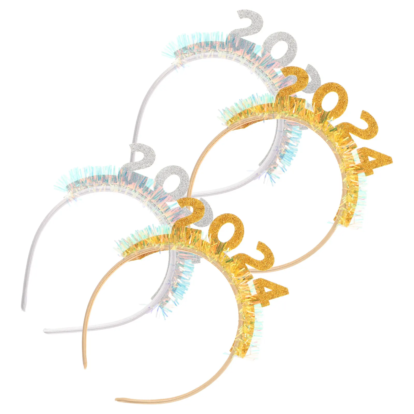 

2024 Tinsel Headb Women Happy New Year Rhinestones Plastic Tiara Party Pink Gold Magenta Silver Elastic Design Long Lasting Use