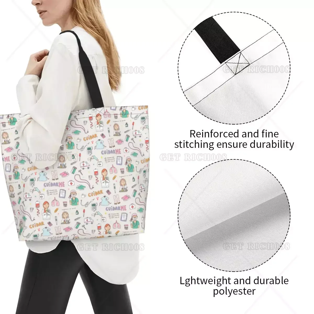 Estetoscopio de dibujos animados para mujer, bolsa de comestibles de gran capacidad, diseño único, regalo para enfermera, médico, cosas, bolsos de moda