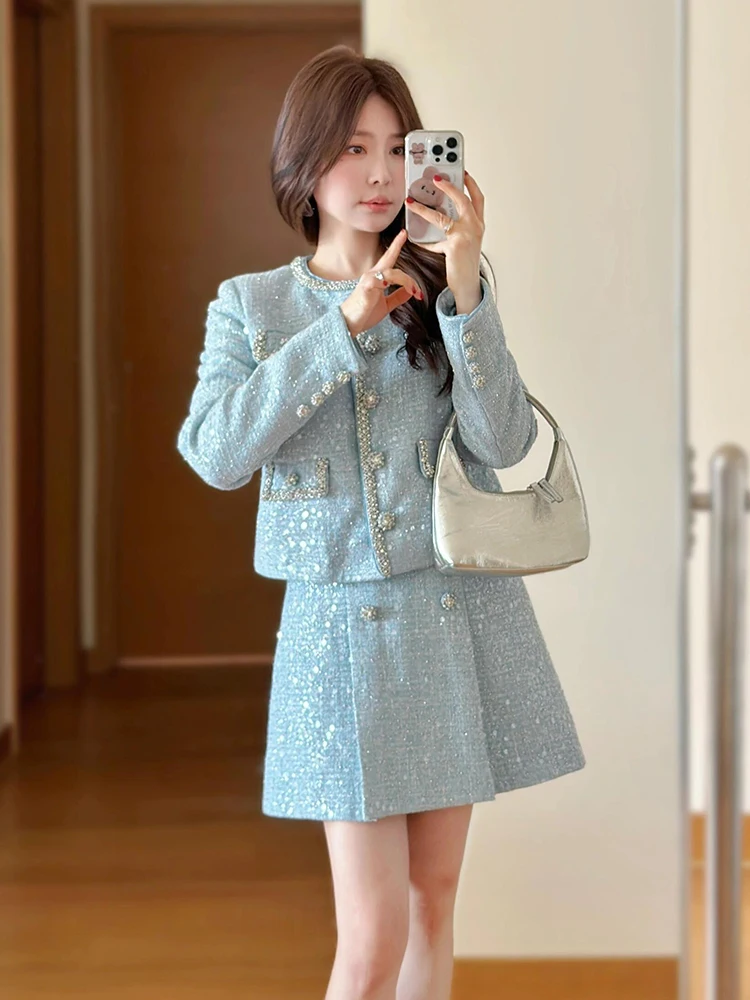 

SP Home South Oil High End Women's Faion Set with Open Cardigan Outerwear Strap Vest And ort Skirt in Wool Long Sve ro...
