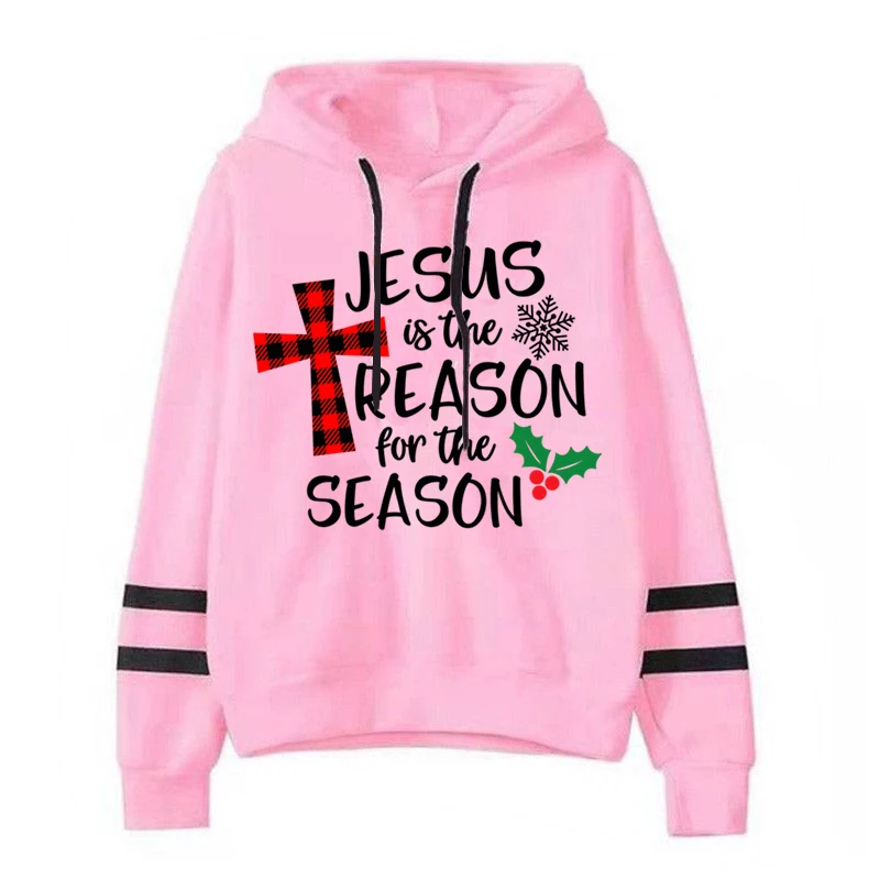 Autumn Winter Hoodies Clothes Women Jesus Is The Reason for The Season Print Oversized Hoodie Christmas Christ Women Sweatshirts