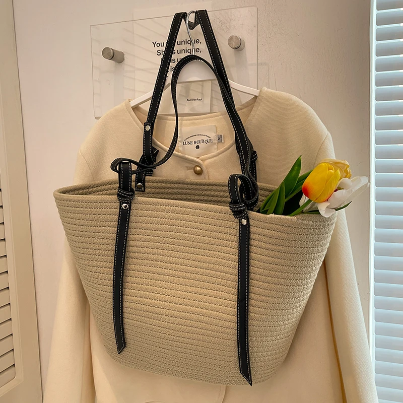 Straw Braided Large capacity bag Female 2024 New summer Beach Braided bag Female bag One shoulder commuting Tote bag Large bag