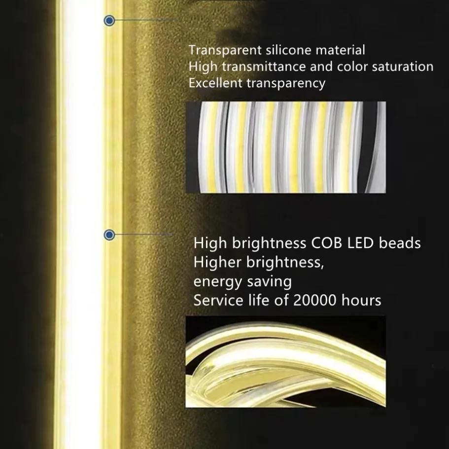 220 فولت عدسة COB LED قطاع 10 مللي متر عرض 288 المصابيح/م مع التبديل/خافتة عكس الضوء الاتحاد الأوروبي التوصيل IP65 مقاوم للماء RA95 فوب LED الشريط للديكور المنزل #2