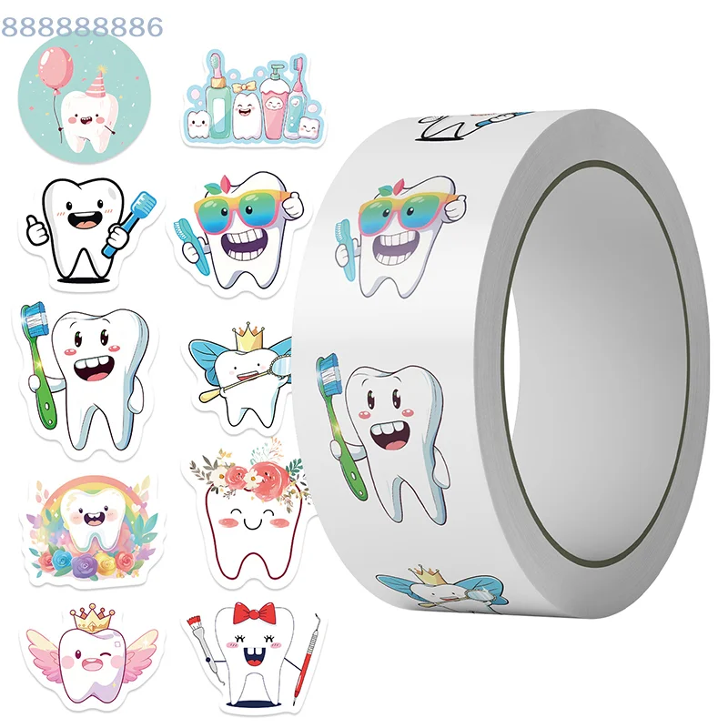 [B]500 Sheets/roll Protect Teeth Cartoon Stickers For Kids Students Graffiti Laptop Stationery Cute Sticker Dental Clinic Gifts