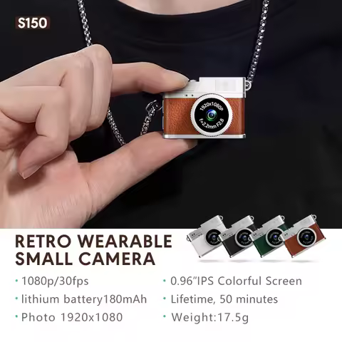 Retro Mini Camera S150, 1080P HD Wearable Camera with 20MP, Multiple Filters, LED Fill Light, IPS Screen, for Vlogging, Photogra