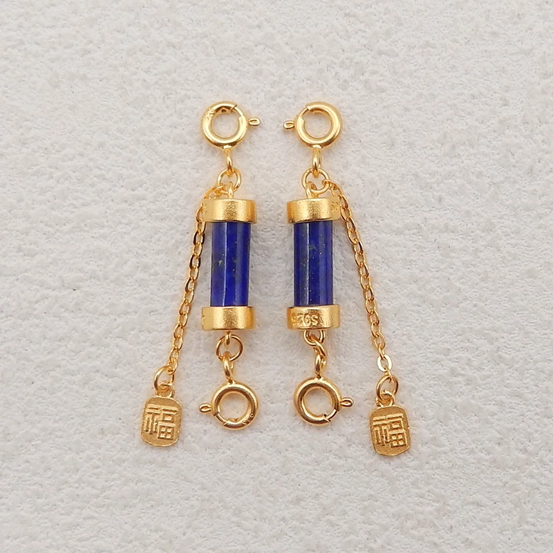 1Pair Silver Gold Plated Natural High Quality Lapis Lazuli Gemstone Earring Beads, Jewelry DIY Making Accessories