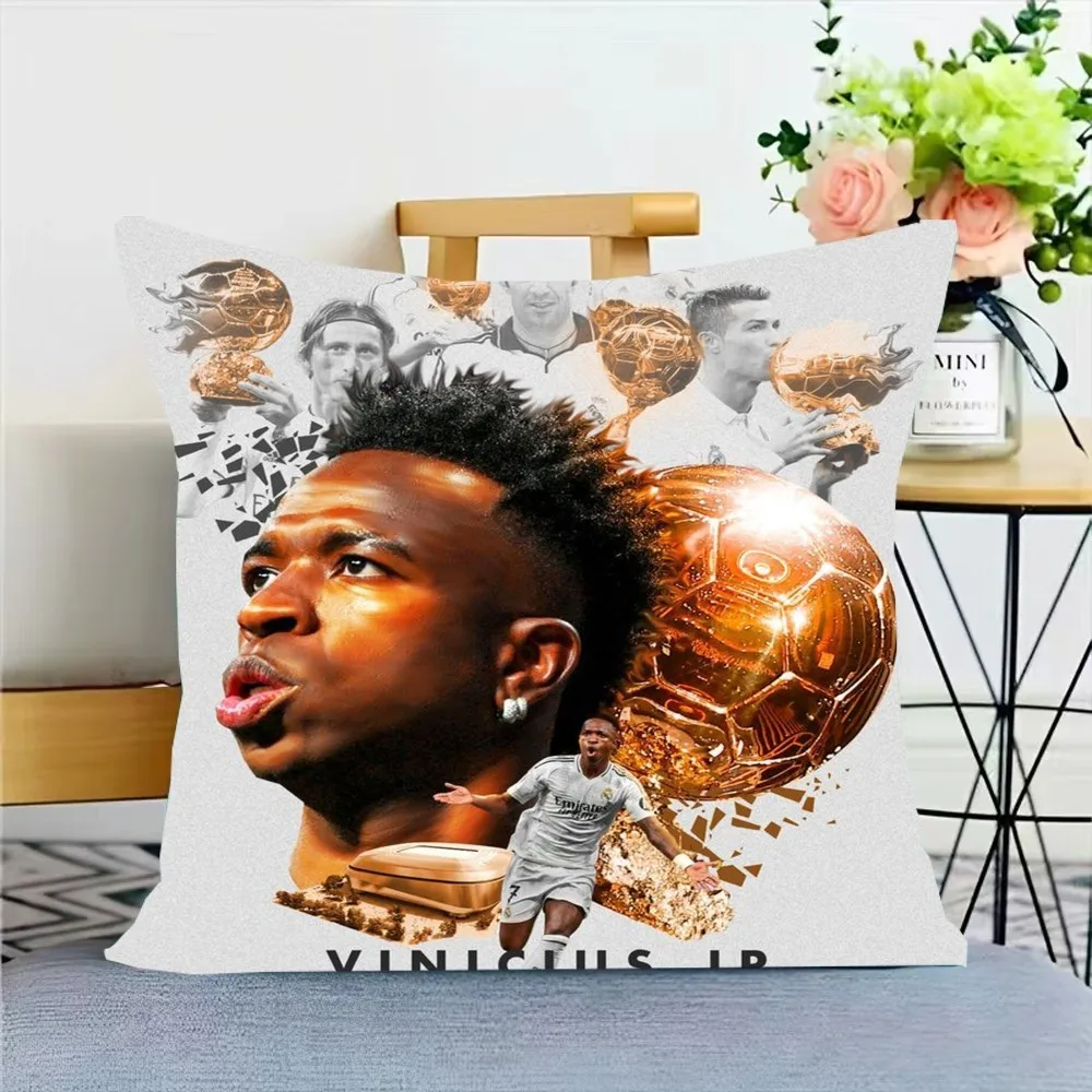 V-Vinicius J-Junior Football Star Pillowcase Throw Pillow Cover Nordic Vintage Style Covers Living Room Sofa Couch Seat Decor