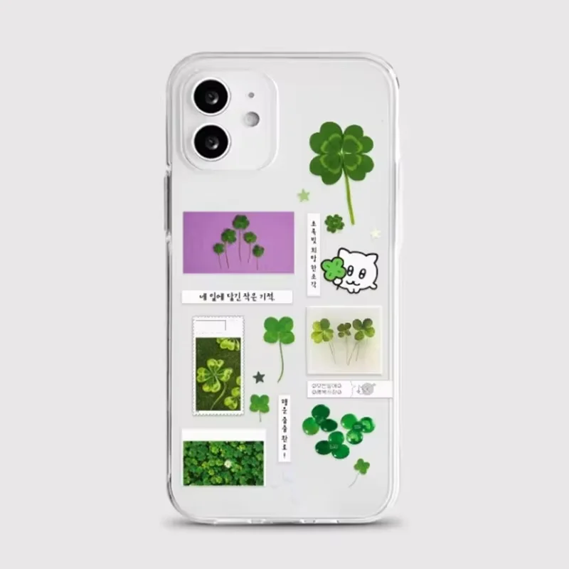 Korean Ins Cute Four Leaf Clover Phone Case For iPhone 17 16 15 14 13 12 11 Pro MAX X XR XS 16e 17air MINI 7 8 Plus Clear Cover view 5