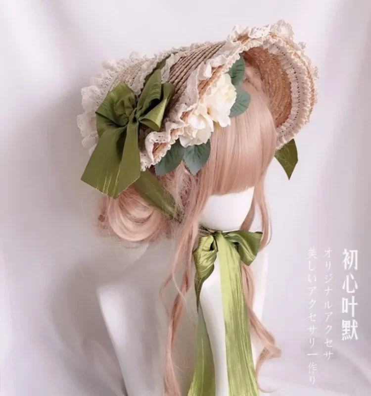 Lolita Girl\'s Elegant Lace Flowers Straw Hat Multi Colored Bonnet Flat Hat