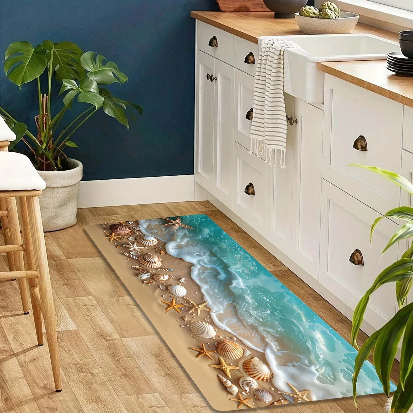 VIKAMA Beach Shell Starfish Carpet, Living Room Carpet, Bedroom Sofa Decoration Home, Kitchen Long Anti-Slip Carpet