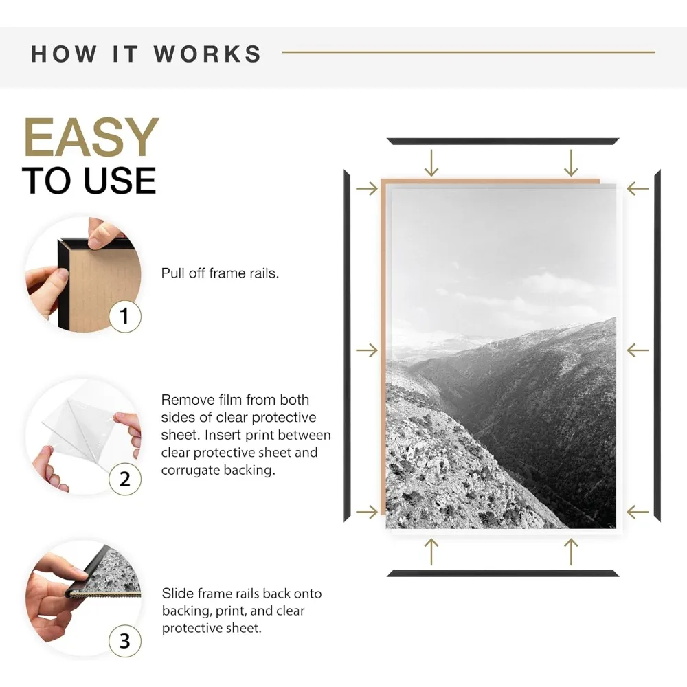 إطار صورة كبير 22 × 34 أسود خفيف الوزن للتعليق على الحائط عموديًا أفقيًا لديكور معرض المطبوعات الفنية والملصقات