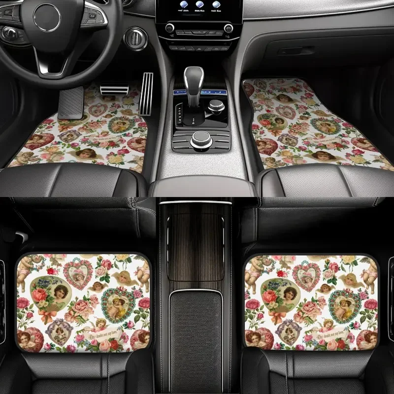 4PCS Crystal Velvet Car Floor Mats Victorian Angel Baroque Valentine Pattern Car Universal Auto Front And Rear Foot Mats 6