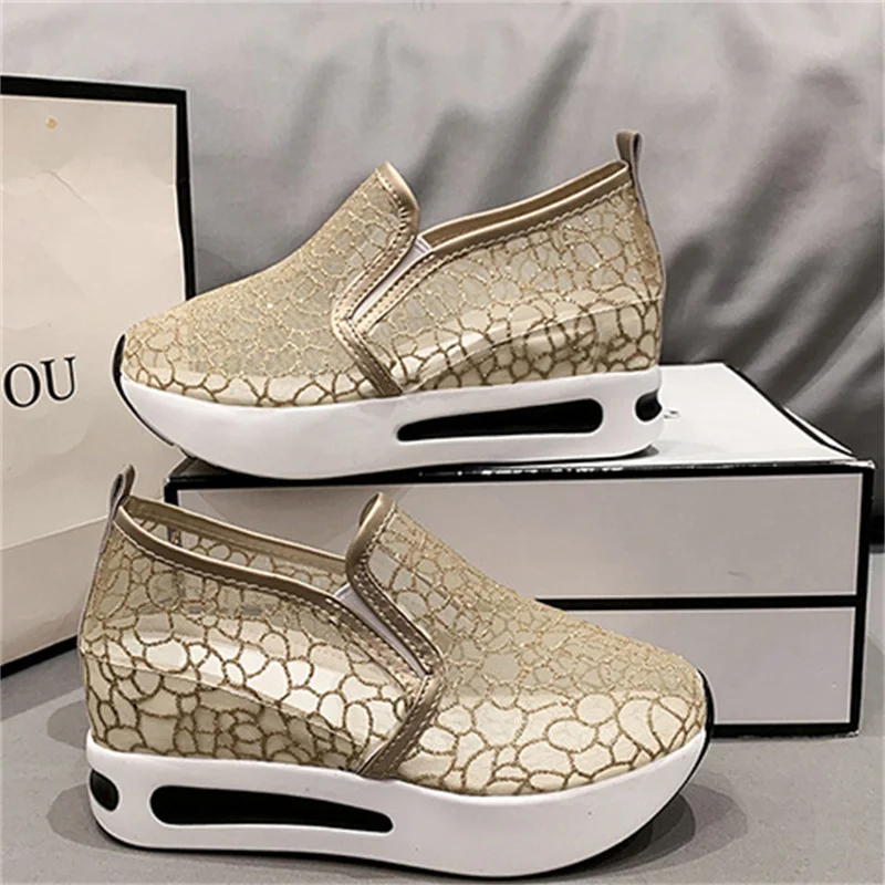 Tenis Feminino 2024 Spring Summer Shiny Gold Sneakers Women's Luxury Shoes Fashion Student Shoes Casual Platform Tennis Shoes