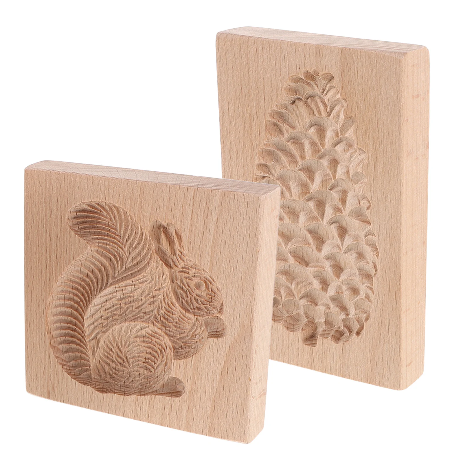 

2pcs Wooden Cookie Embossing Mold Carved Squirrel Pinecone Baking Stamp 3D Holiday Biscuit Cutter For Christmas Thanksgiving
