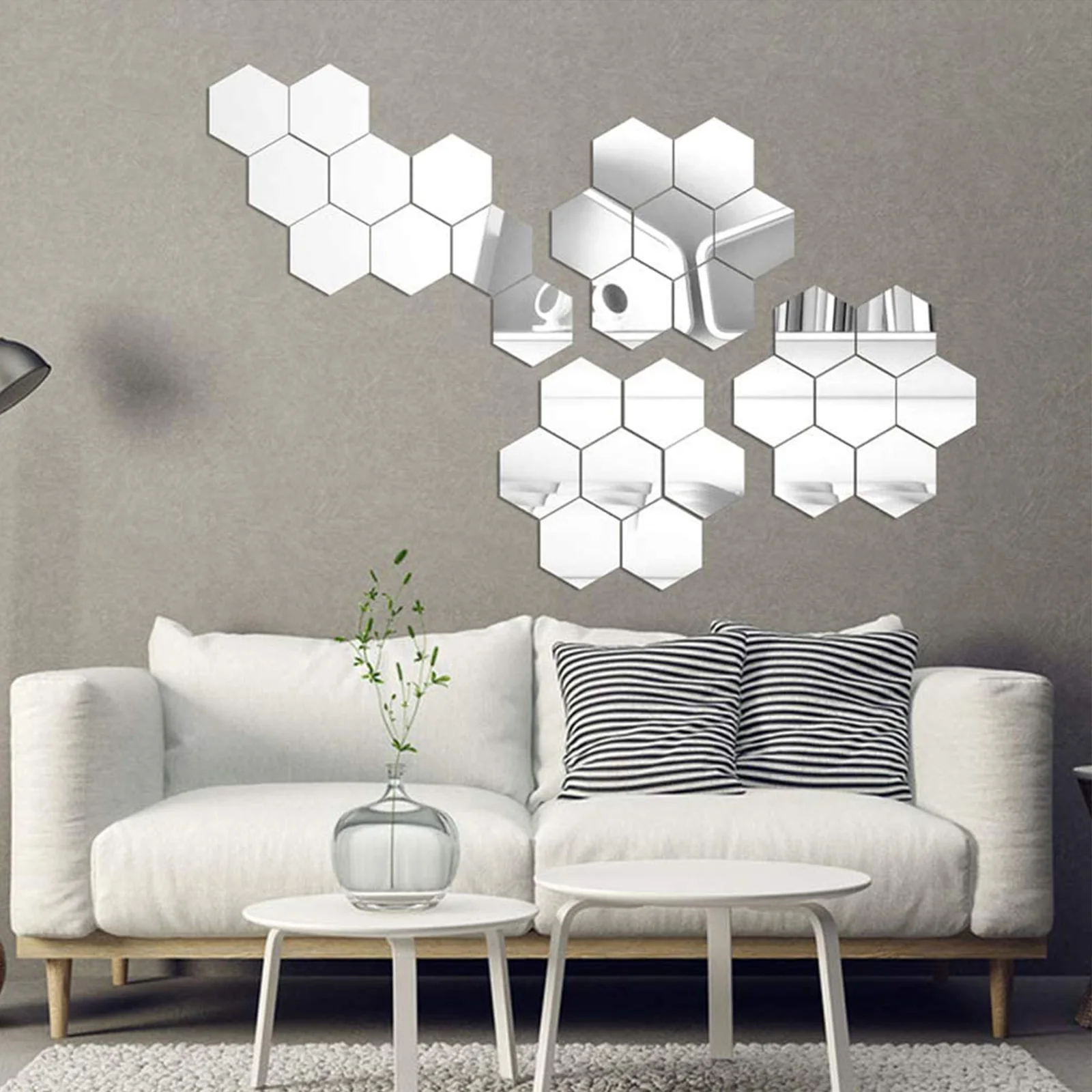 12Pcs Multicolor 3D Mirror Wall Sticker Hexagonal Acrylic Self-adhesive Mirror Wall Decor DIY Home Decor Art Mirror 8×7×4cm