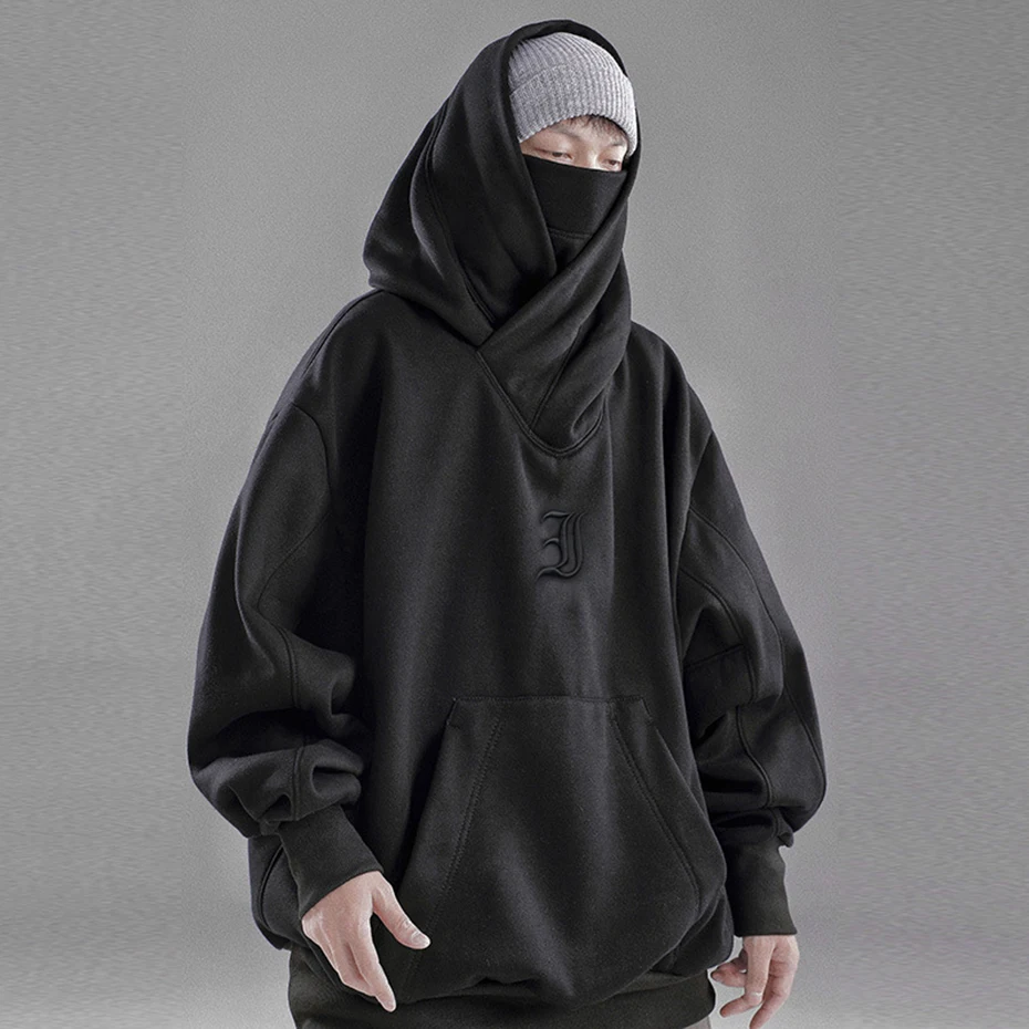 Streetwear Techwear Hoodie Oversized Hooded Sweatshirts High Neck Fashion Men Hoodies Pullovers Y2K Hip Hop Loose Casual Hoodies