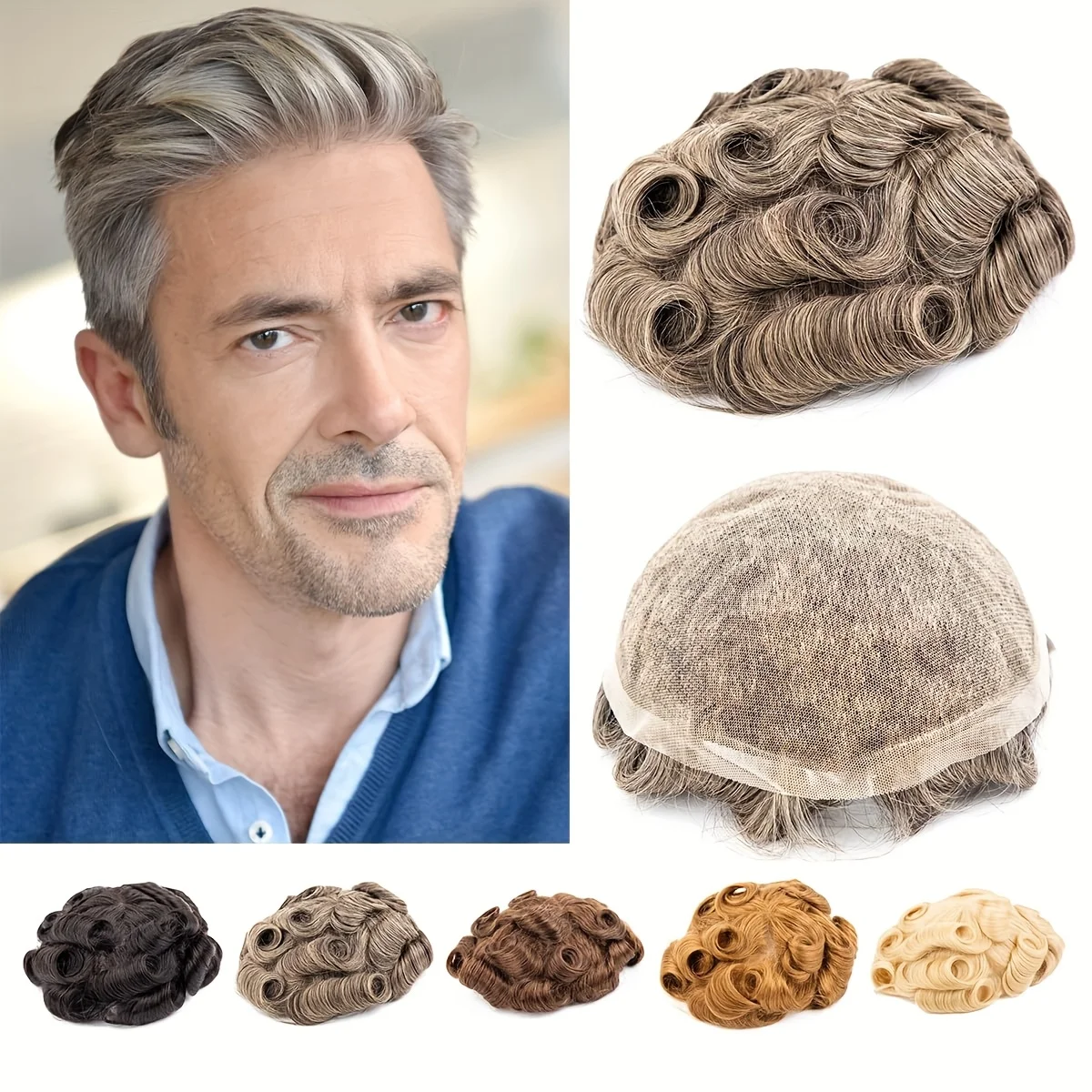 

Мужской парик-накладка из 100% натуральных человеческих волос, 8x10 дюймов – дышащая, с естественной линией роста волос – система замещения волос для мужчин с облысением