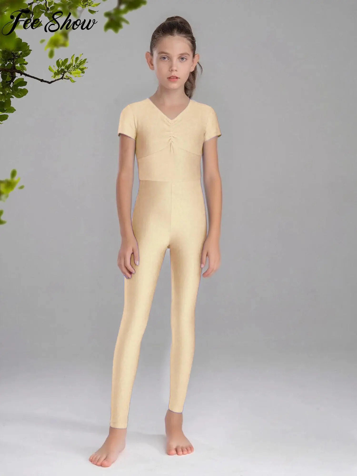 

Kids Girls Acrobatics Professional Gymnastics Ballet Jumpsuits Short Sleeve Zip Full Bodysuits Rhythmic Dance Exercise Rompers