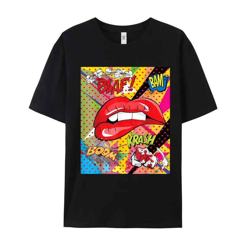 Lovely Lips Retro Pop Art Tees Funky O Neck Graphic Short Sleeve 100% Cotton Men Tshirts Cool Tshirts