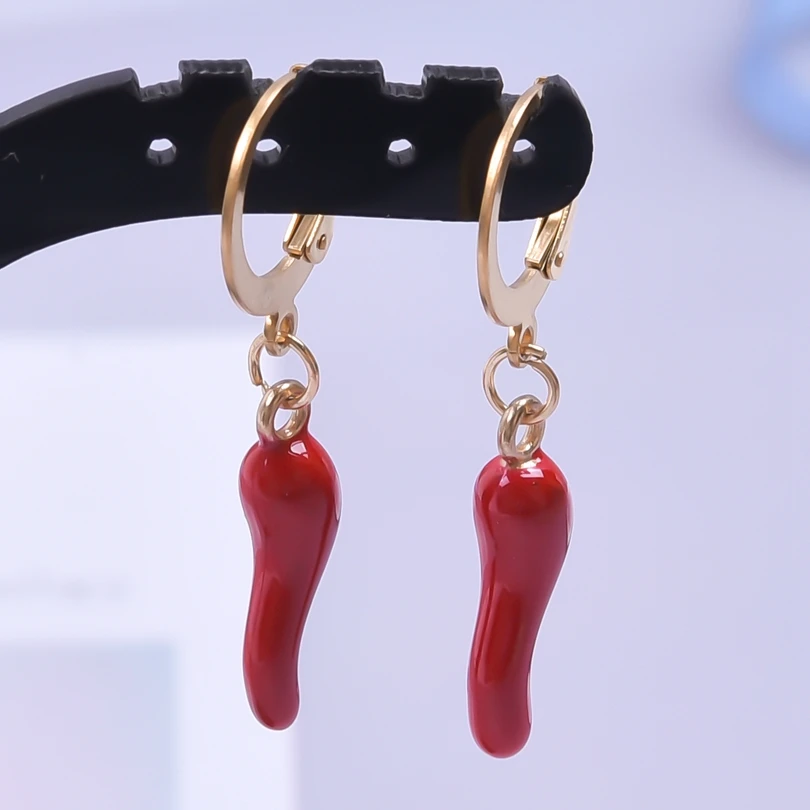 Enamel Red Chili Hoop Earrings Delicate Women Lucky Horn Pepper Pendientes Fashion Wedding Gift Jewelry Making Wholesale