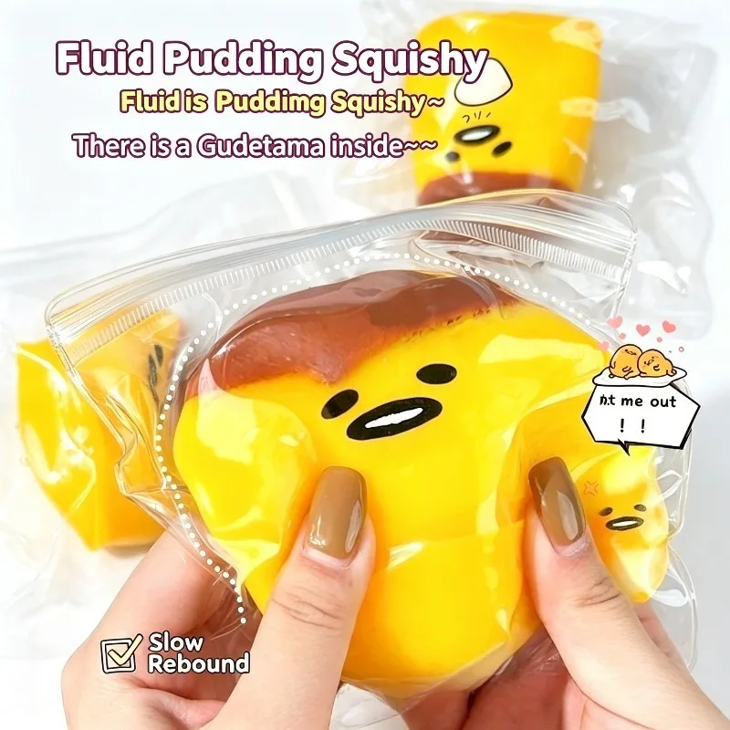 Squsihy Flüssigkeitsbedrucktes Karamellpudding-Quetschspielzeug, Eiförmiges Pudding-Squishy-Spielzeug, Niedliches Langsam Zurückfederndes Ei, Stressabbau-Fidget-Spielzeug