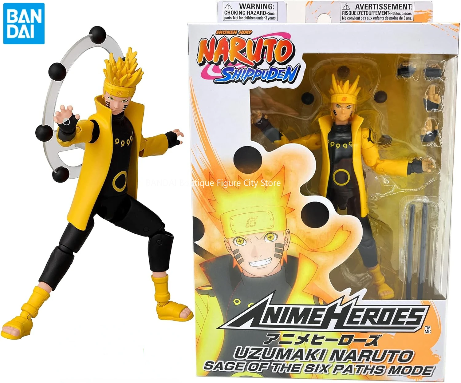 

In Stock Bandai NARUTO Anime Heroes Naruto Uzumaki Sage of Six Paths Action Figure Toy Bundle