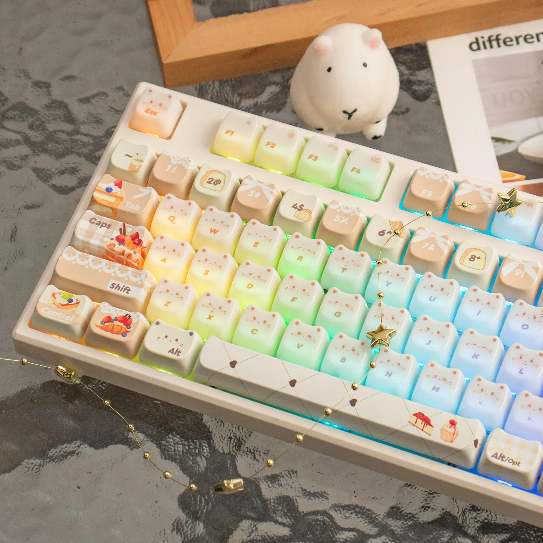 MAIMOOO Meow Keycaps Baked Cat Head Cute Kitties Mao PC White Jade Grease Feel Ajazz Aula Keyboard Keycaps 136Keys